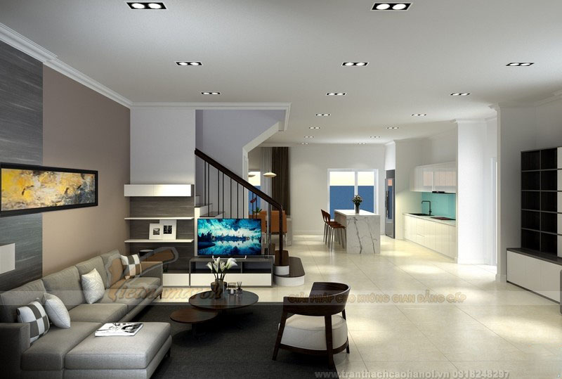 Hệ trần phẳng cho phòng khách đơn giản mà đẹp hiện đại